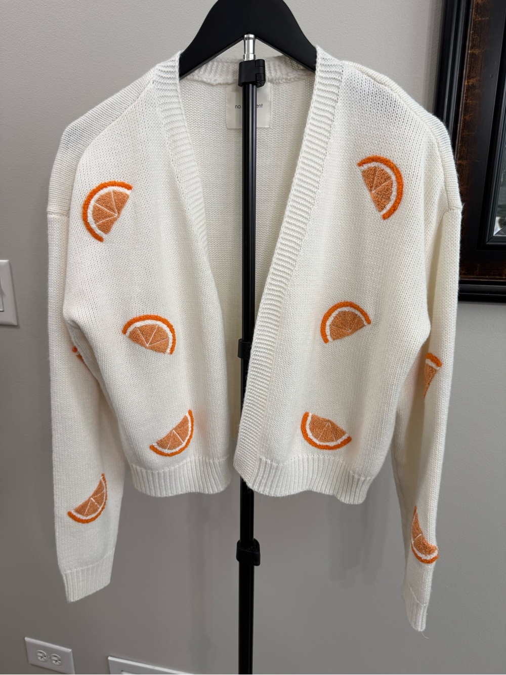 Cream Knit Cardigan with Orange Slice Motif